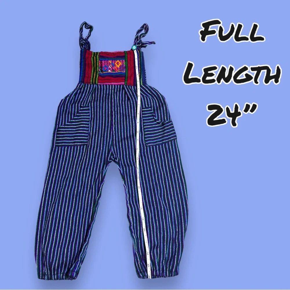 EUC Children’s Woven Multi-Color Striped Knit Romper. Adjustable Size 2-3T - Picture 5 of 8